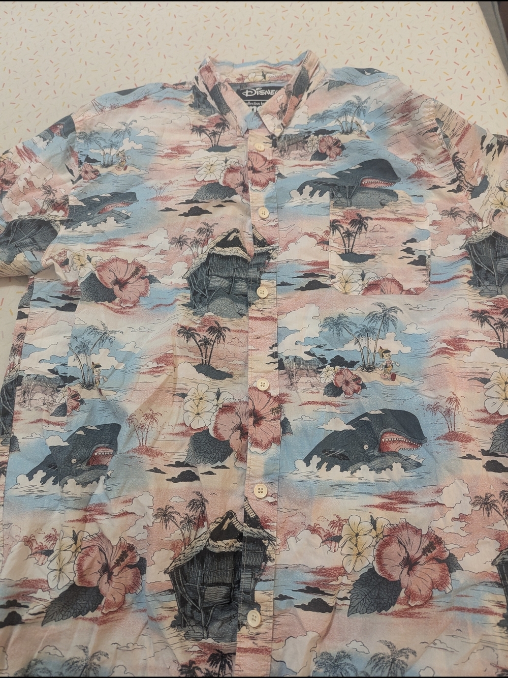 Neff x Disney Pinocchio and Monstro Hawaiian Print Button Down Shirt